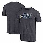 Utah Jazz Heather Navy Distressed Team Logo Fanatics Branded Tri-Blend T-Shirt,baseball caps,new era cap wholesale,wholesale hats